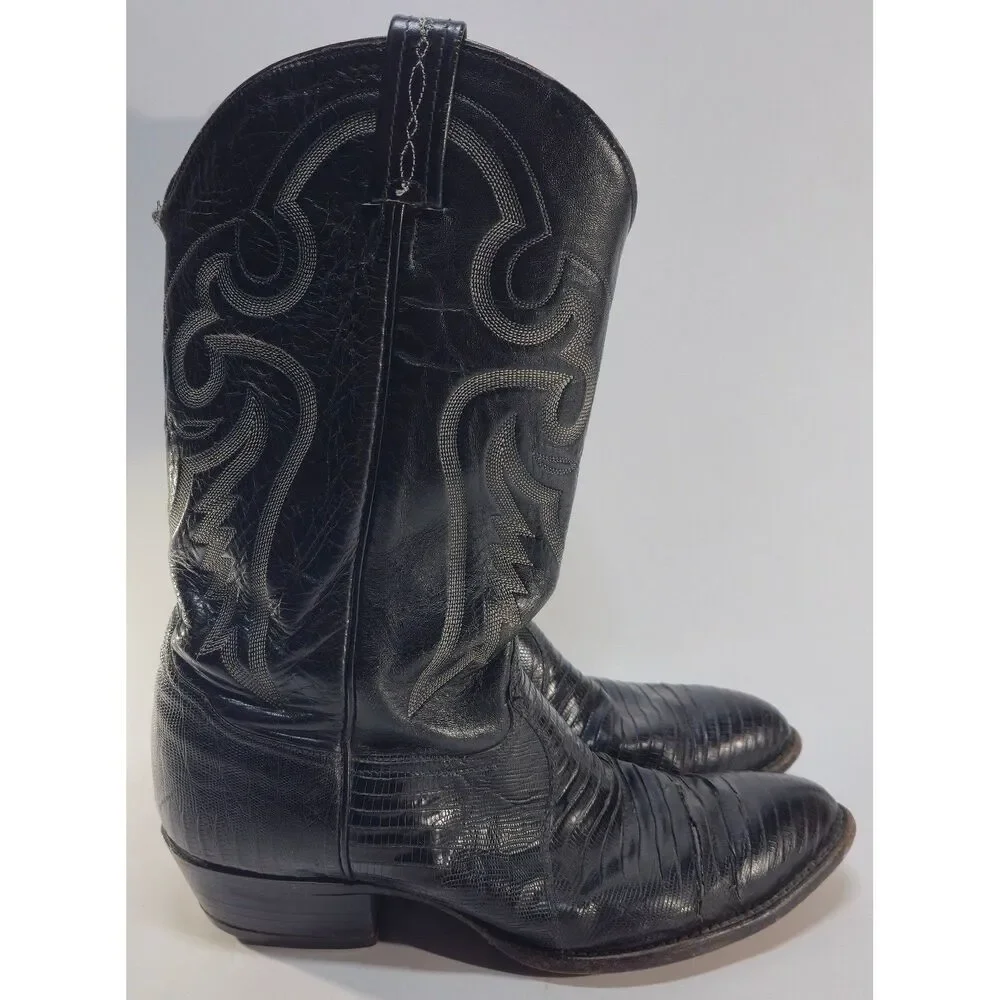 Tony Lama Mens Black Teju Lizard Cowboy Boots Style 8539 Size 11 EE *Read Desc.*